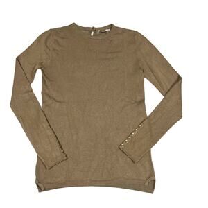 Zara Knit‎ Sweater Brown Long Sleeve Pullover Keyhole Button Detail Women's M